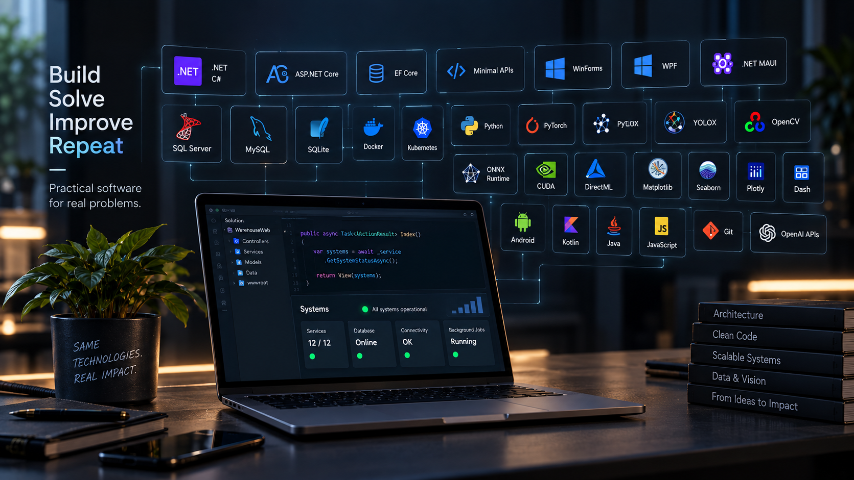 Concept artwork connecting backend systems, databases, mobile software, and computer vision