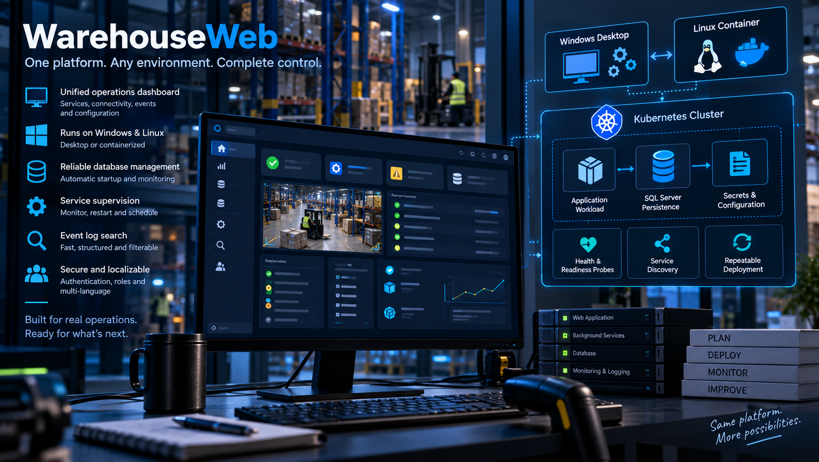 Concept artwork of interconnected industrial software and cloud infrastructure modules